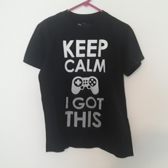 2 monkeys Other - Mon Keys Mens size medium black w/white and gray Keep Calm Gaming T-Shirt